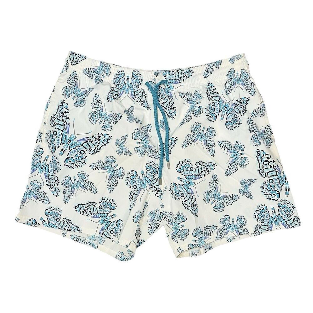 Vilebrequin Swim Trunks XXL Butterfly Print Shorts White Blue Drawstring Logo